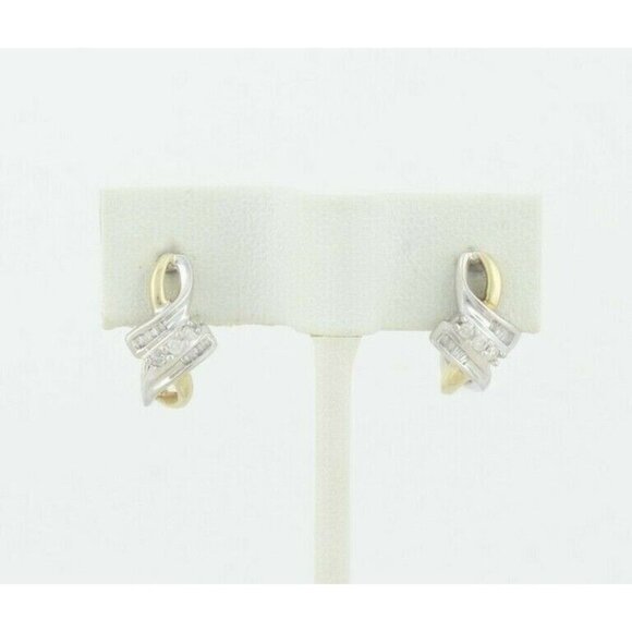 10k Yellow Gold Diamond Earrings J Hoop Earrings  .25 tcw hoops - Picture 5 of 8